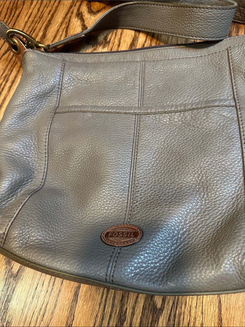 Fossil Gray Crossbody Bag with Tan Accents - Picture 2 of 10